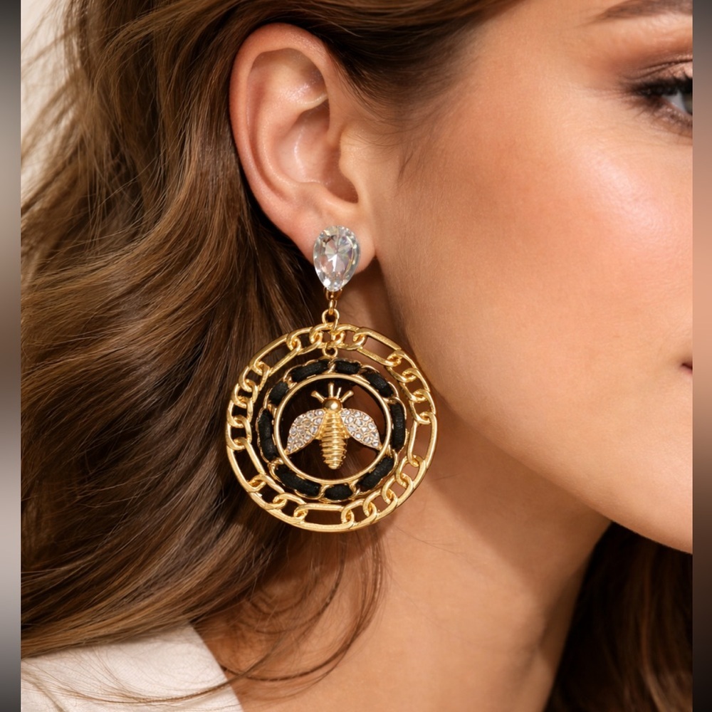 Gold Bee Motif Earrings